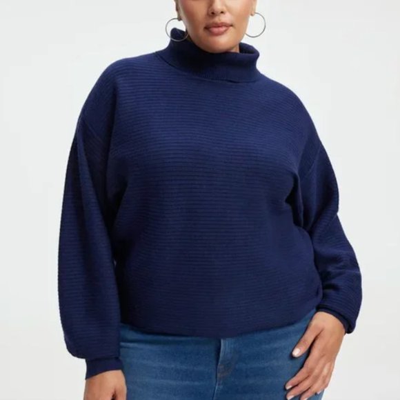 Good American Mockneck Crop Turtleneck Sweater in Blue (Multiple Sizes) - Picture 1 of 16